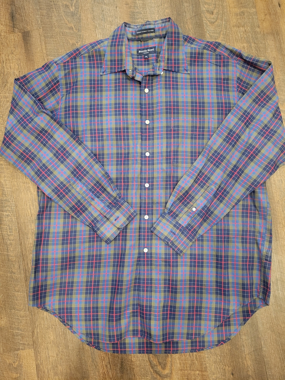 Austin Reed Men's Blue Plaid Button-Down Shirt